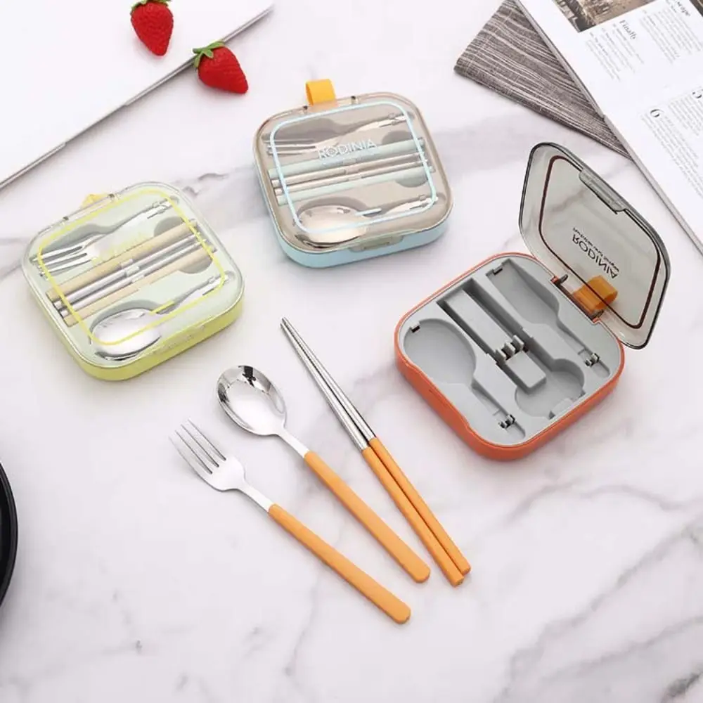 

3pcs Foldable Stainless Steel Cutlery Set Removable Space-saving Flatware Set Reusable with Square Box Spoon Fork Chopstick