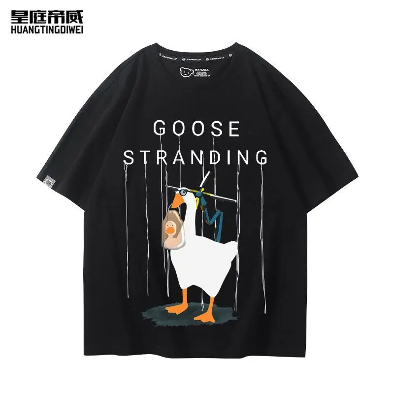 

Разноцветные футболки с японскими мультяшными принтами, хлопковые, с милым аниме-гусем, унисекс, уличная одежда, кавайные, летние, с коротким рукавом, свободного кроя