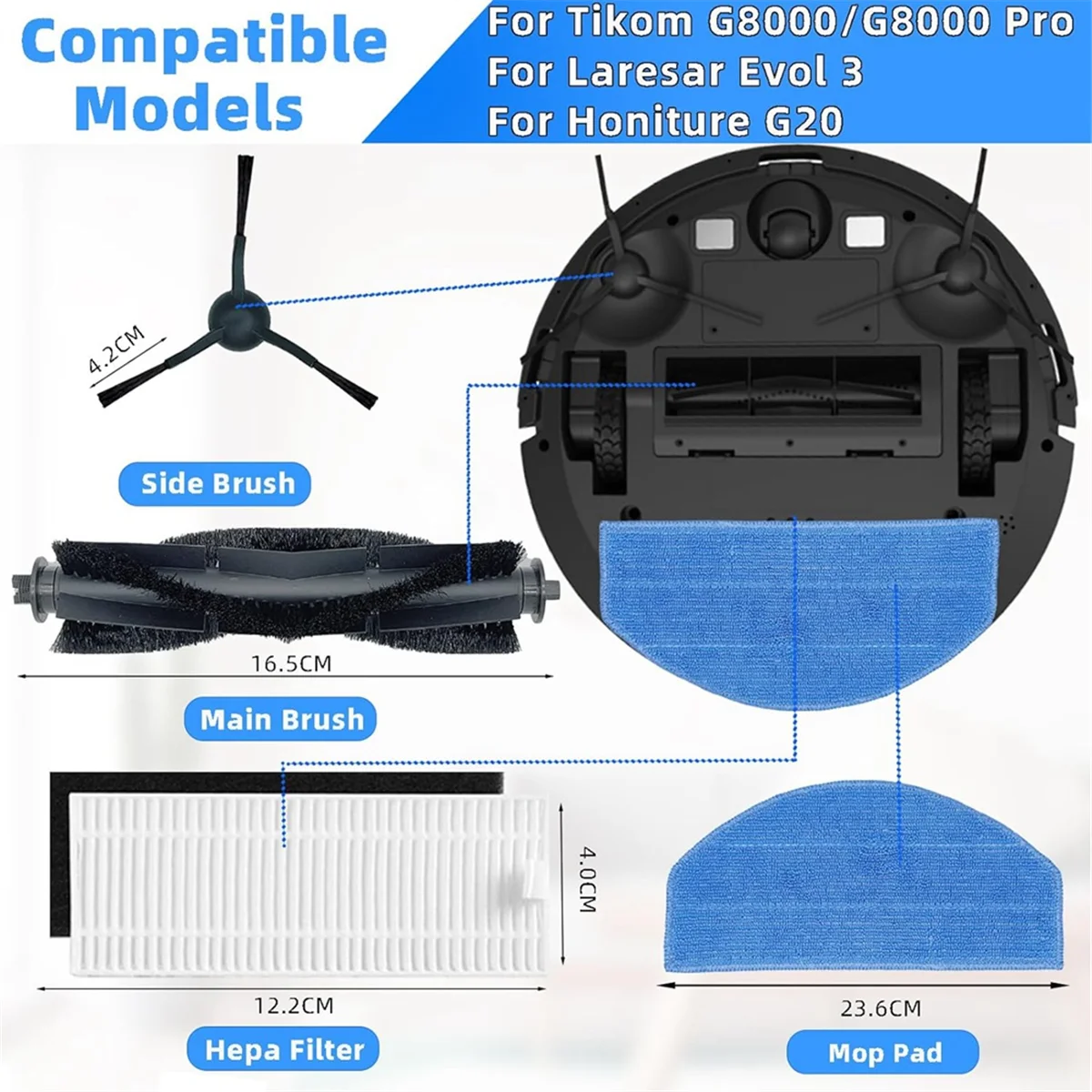 Accessories Replacement Parts for Tikom G8000, for Tikom G8000 Pro, for Honiture G20 G20Pro Robot Vacuum Cleaner