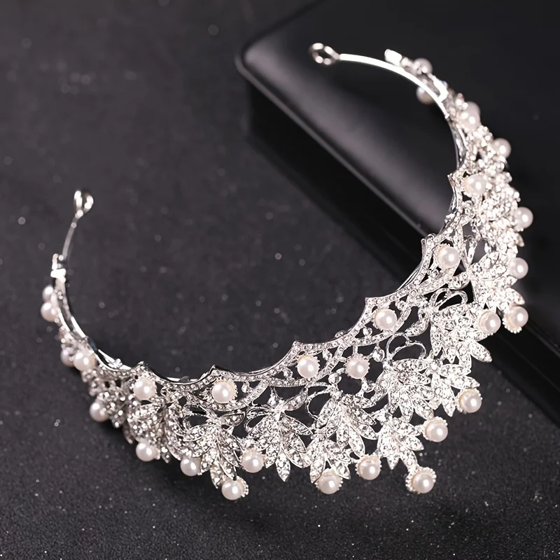 Zilver Kleur Kristal Parel Tiara's En Kronen Strass Prom Diadeem Vrouwen Bruids Bruiloft Haaraccessoires Sieraden Kroon Tiara