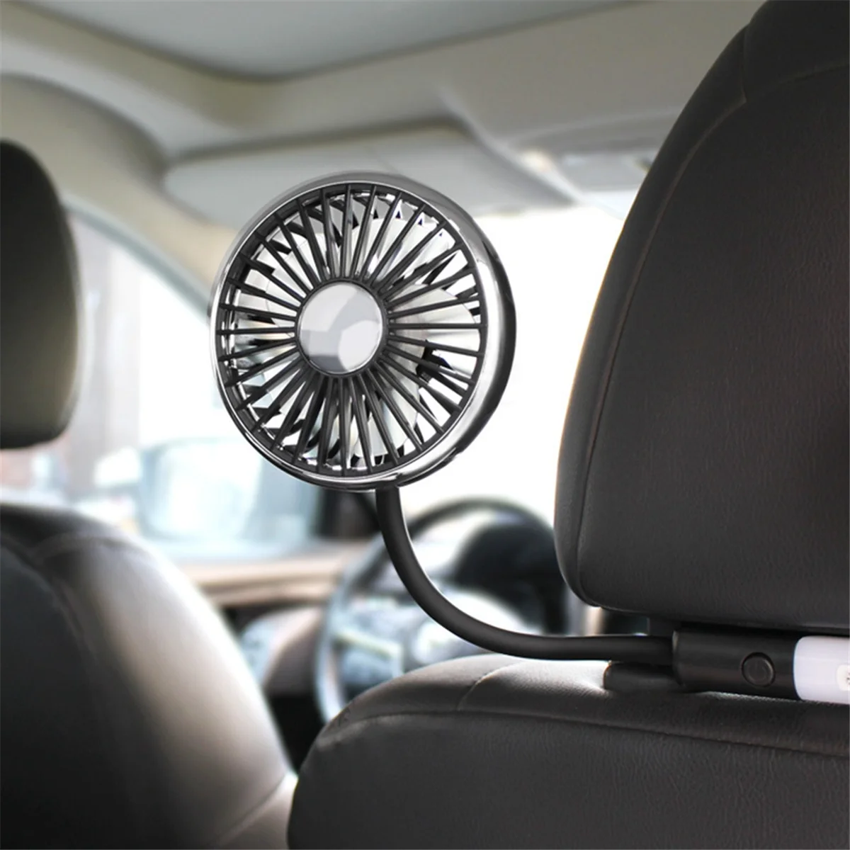 Car Fan for Backseat, Dual Head Hose Car Seat Fan with Led Lights, Portable USB Fan for Car, 3 Speeds Cooling Car Fans