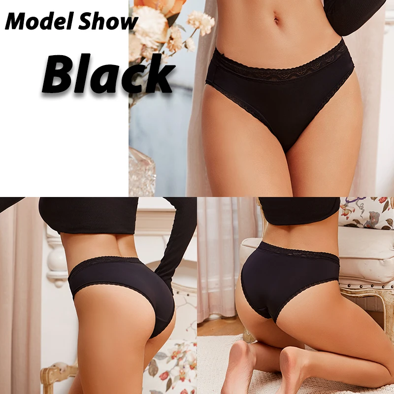 4Pcs Ice Silk Women\'s Underwear Lace Edges Briefs Seamless Panty Low Waist Sexy Panties 4 Colors Close fitting Comfortable Panty