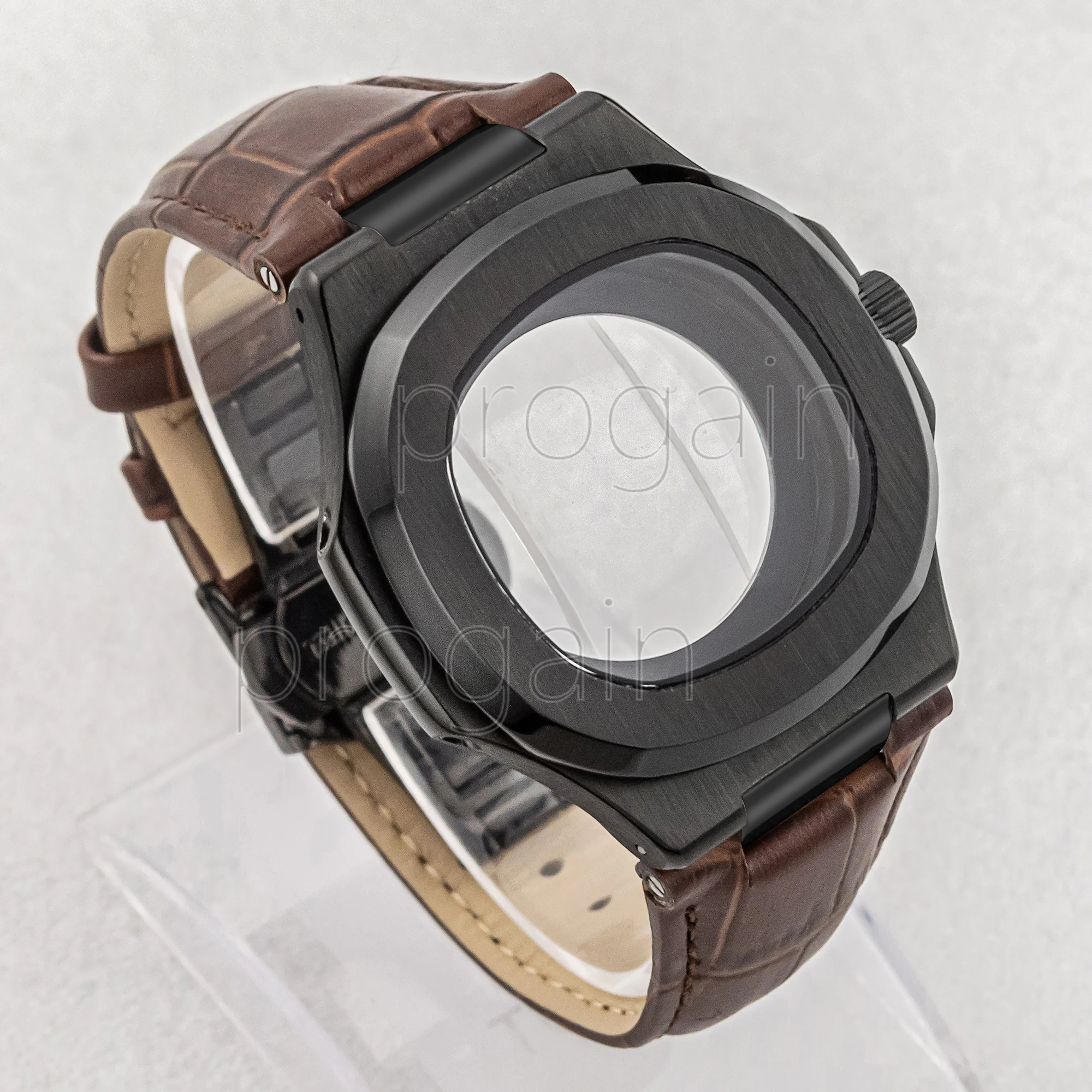 Casing bening baja tahan karat 41mm, suku cadang arloji tali kulit asli 25mm untuk Nautilus 30.5mm Dial NH35 NH36 gerakan