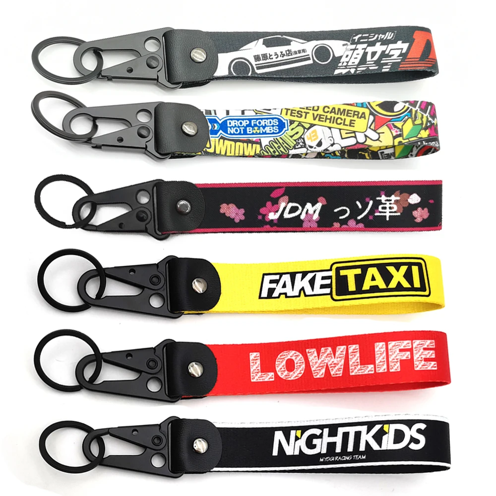 JDM Key Strap Keychain Key Ring Lanyard Tags Key Strap Low Life Car Motorcycle Keyring Fake Taxi Key Chain Fortune Cat Accessory