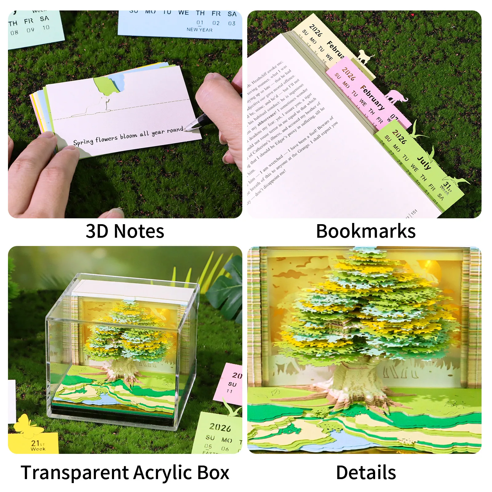 3D Memo Pads Paper Art Beautiful Sakura Tree House 3D Notepad Calendar 2026 Creative Table Calender Desk Accessories Novel Gifts