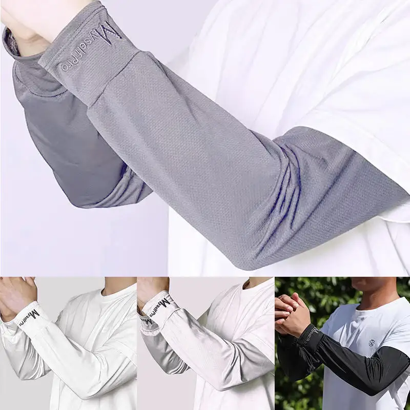 

1Pair 2025 Summer Ice Silk Men's Loose Sunscreen Sleeves UV Ice Gloves Riding Arm Guards Sport Running Driving Absorbent