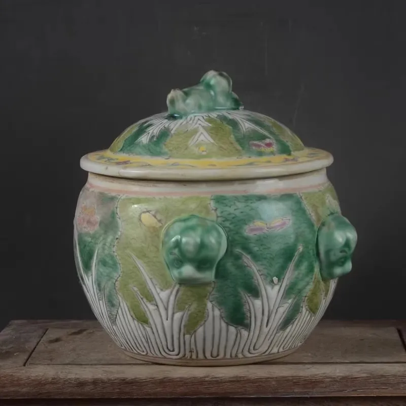Chinese Famille Rose Porcelain Pot Tea Caddy Qing Cabbage Pattern 5.12 inch Xu Shunchang