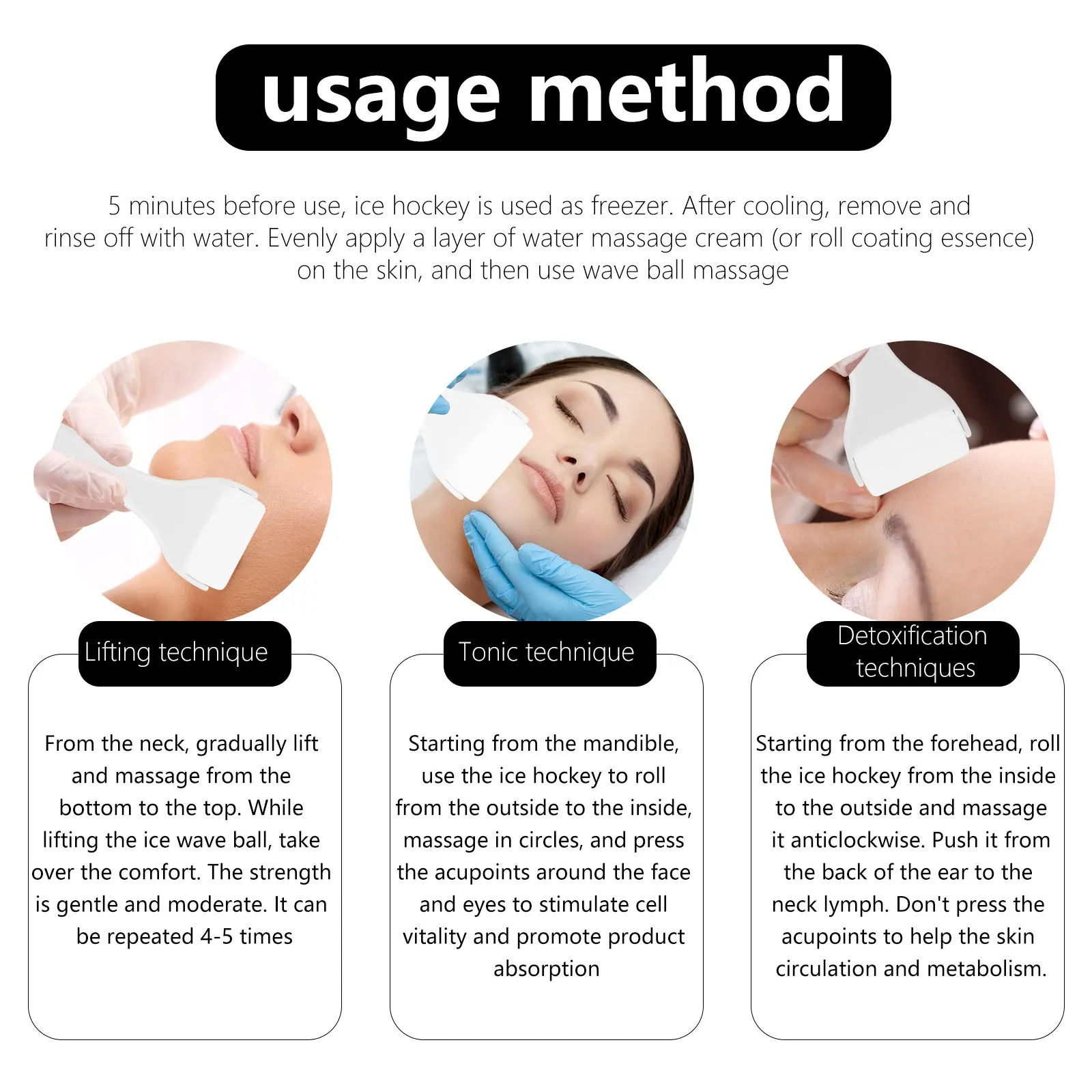 顔用ロングハンドルフェイシャルマッサージツールケアマッサージャー冷湿布美容機器ポータブルフェイス