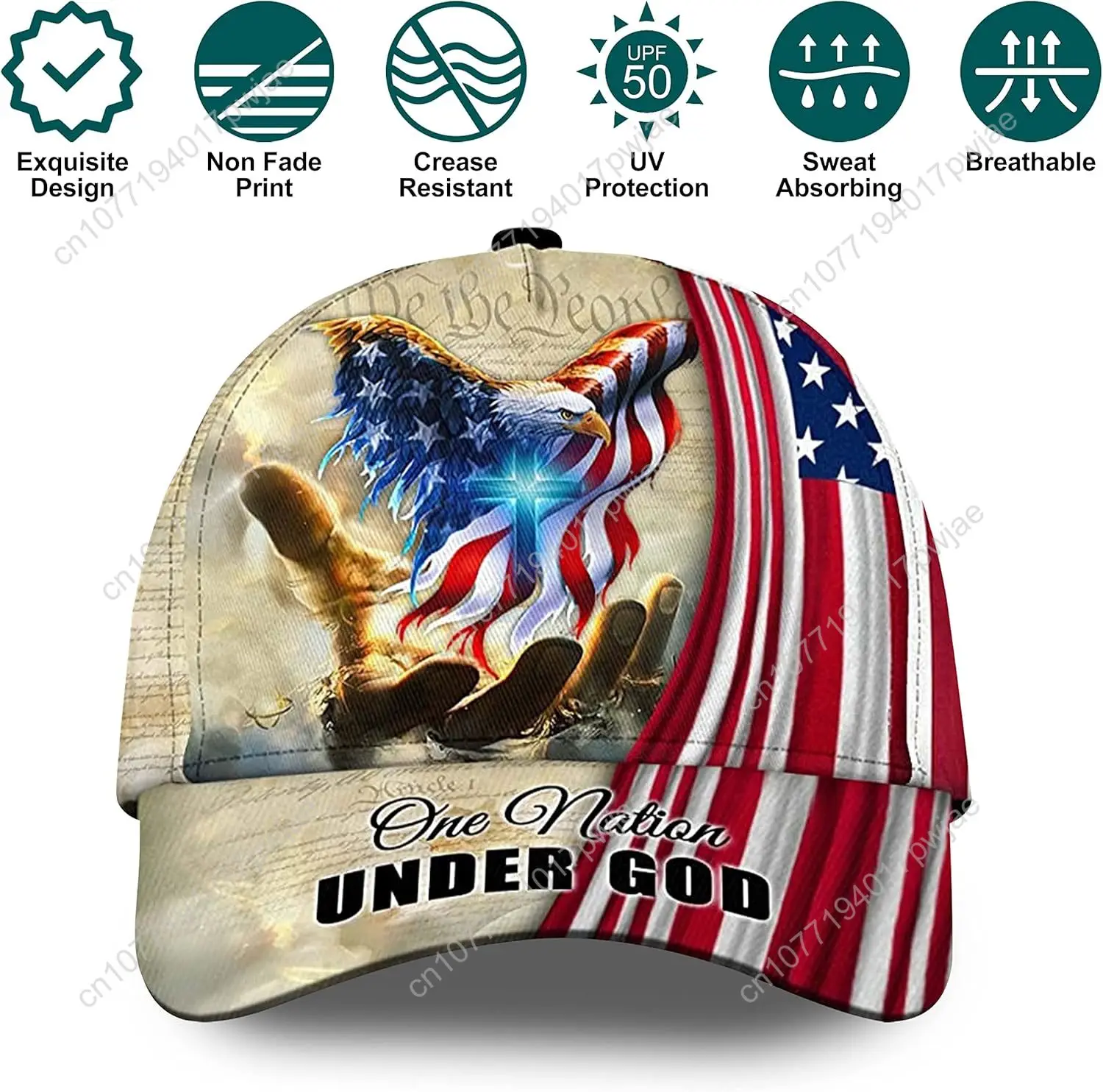 CleveFit 3D-geprint, One Nation Under God-baseballpet, American Eagle-hoed voor Amerikaanse patriots, unieke designhoed