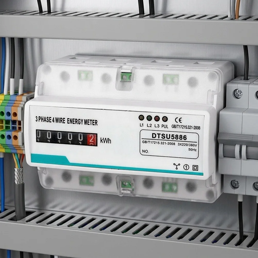 3-phase 4-wire Energy Meter 100A for Residential Electrical Panels 220/380V Class I Roller Counter Display ABS Housing