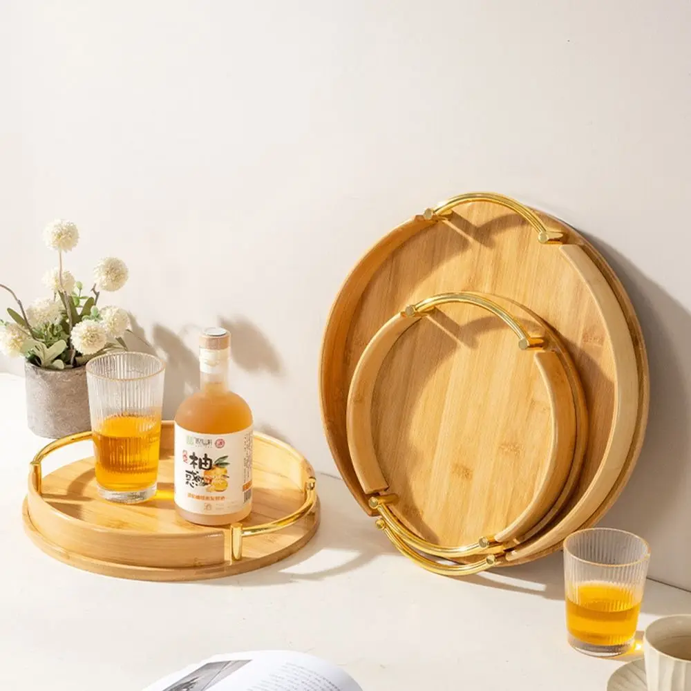 

Japanese Style Vintage Tea Bamboo Tray Round Large Capacity Fast Food Tray Elegant with Handles Eating Basket Restaurant