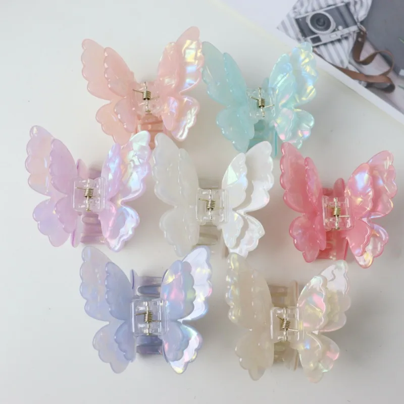 Retro New Colorful Double Butterfly Clips Korean Fashion Ponytail Crab Claw Clip Girls Exquisite Hair Accessories Gift