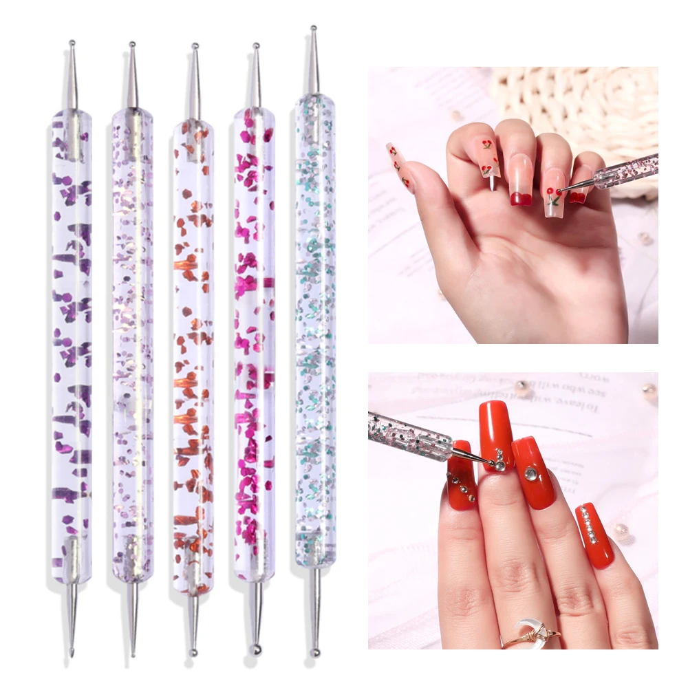 YIKOOLIN 5 Pieces Nail Art Dotting Pen Dual‑Ended Nail Art Pen Manicure Picking Pen for Rhinestones Pearls Nail Decoration