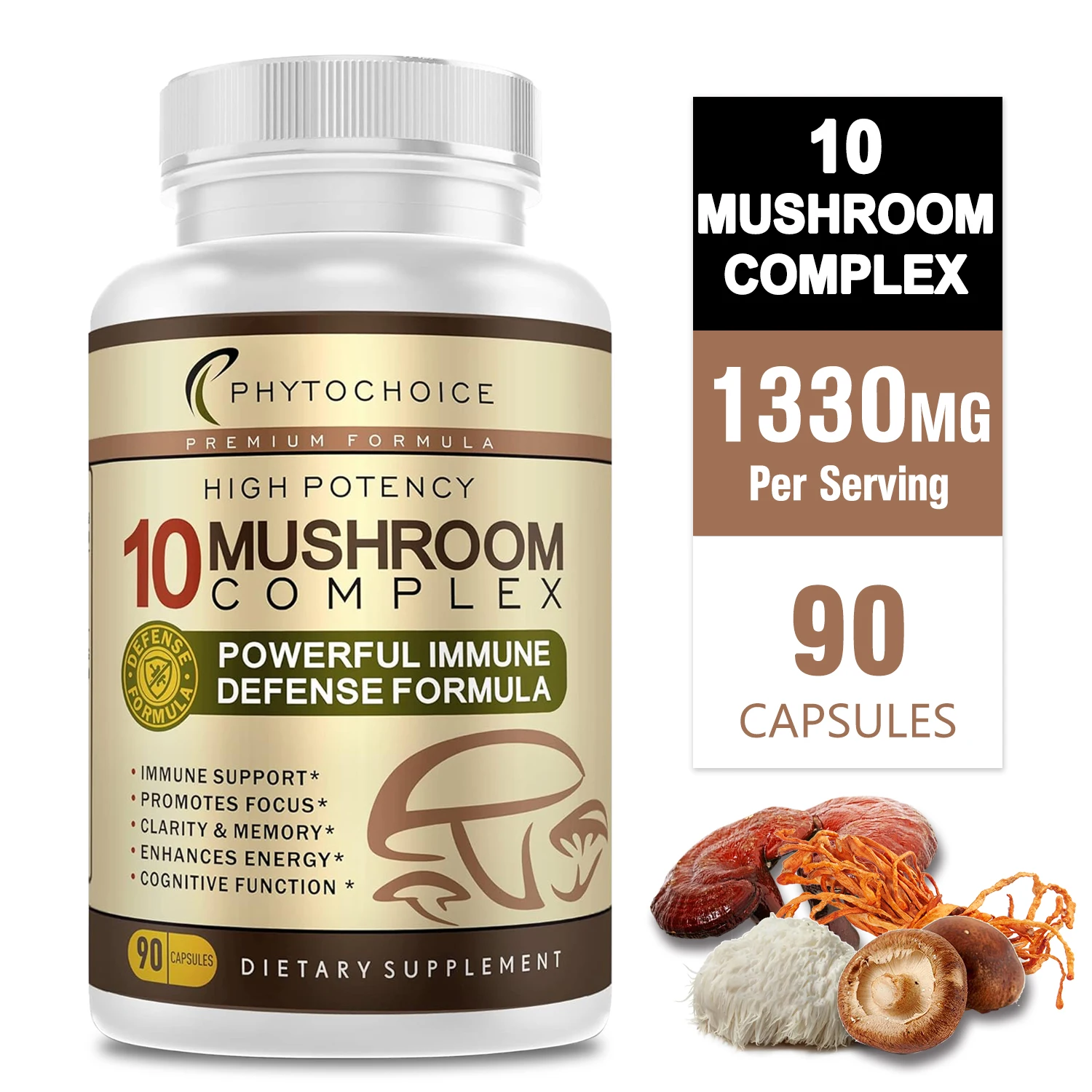 

10 Mushroom Complex Supplement - Boosts Brain Function To Help Improve Memory and Focus, Clarity, and Cognitive Health