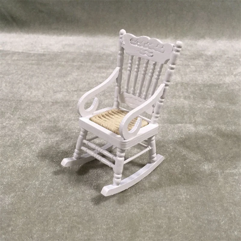 6 Pcs 1:12 Toy Miniature Furniture Wooden Rocking Chairs Toy Accessories For Doll House Decoration,White