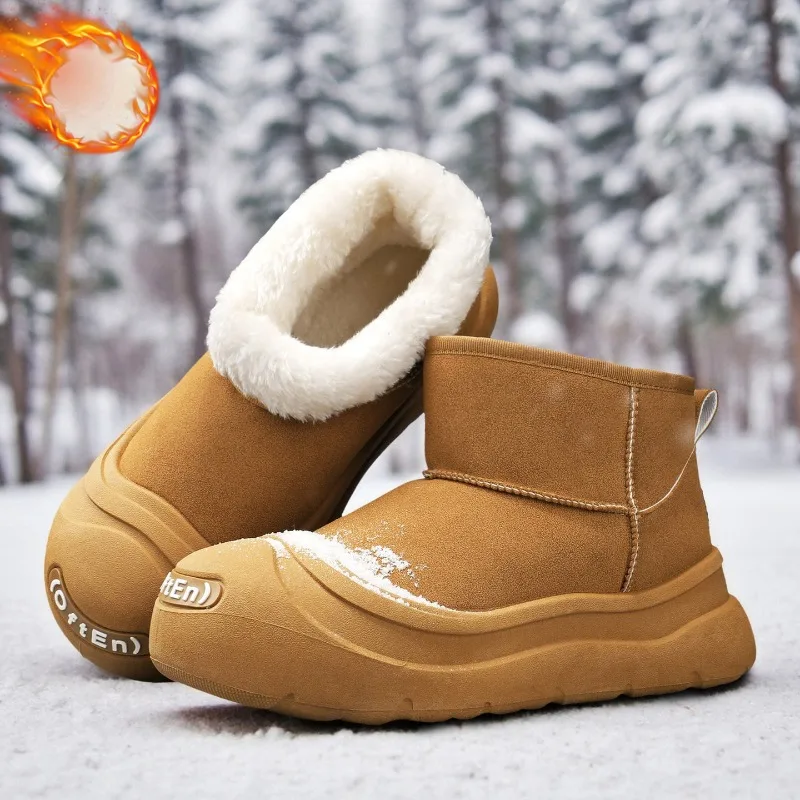 

Winter Ankle Boots for Men Anti-slippery Waterproof Snow Boots Mens Casual Slip Ons Cotton Shoes Warm Plush Lining Suede Boots