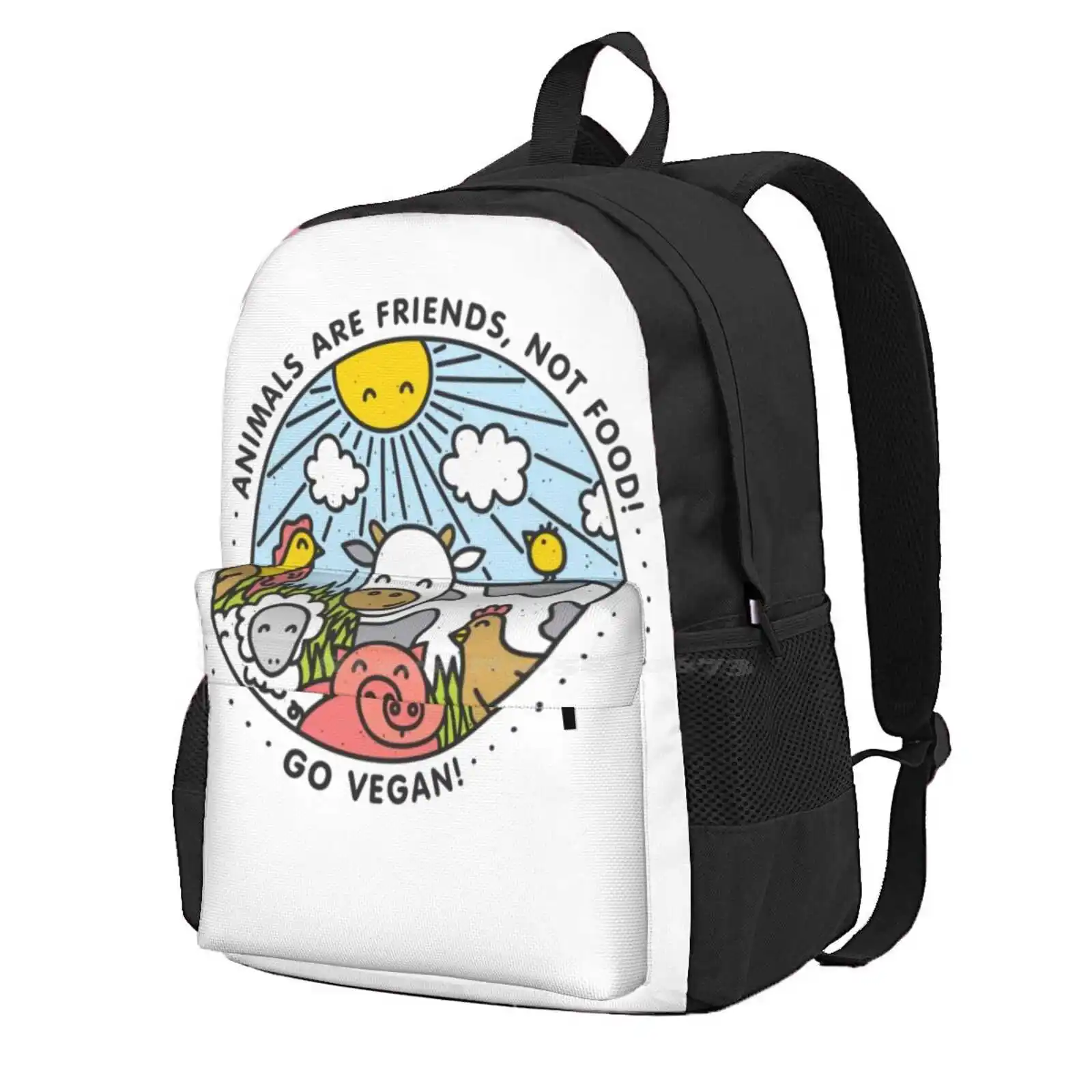 Animals Are Friends, Not Food! Go Vegan! Hot Sale Schoolbag Backpack Fashion Bags For For Vegan Vegan Food Veganism Funny Pig