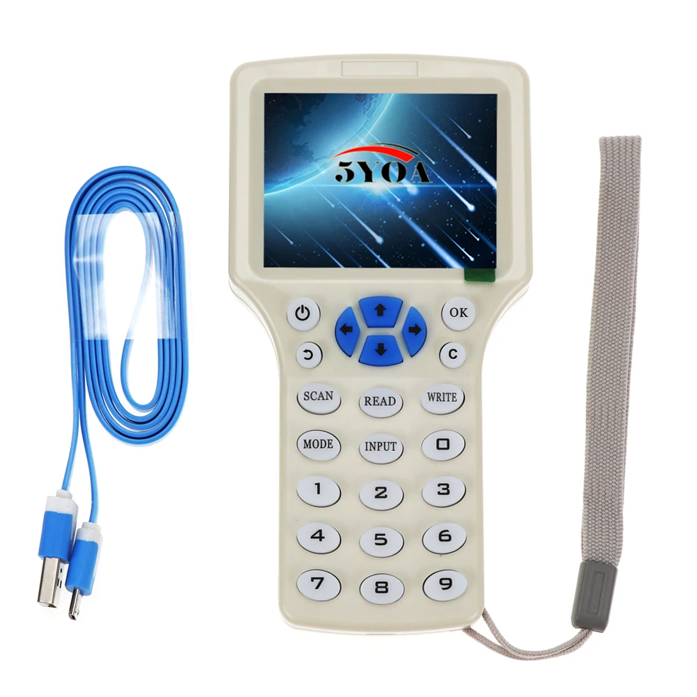 5YOA English 10 Frequency RFID Reader Writer Copier Duplicator IC/ID with USB Cable for 125Khz 13.56Mhz Cards LCD Screen