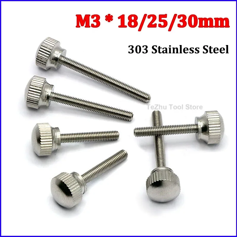 

5pc Circular Head 303 Stainless Steel Hand Screw M3 * 18/25/30mm Tool Free Knurled Adjustment Screw
