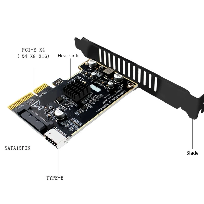  PCIe 4X To USB 3.2 Gen 2 20Gbps Front Panel Adapter Card For Type C Expansion