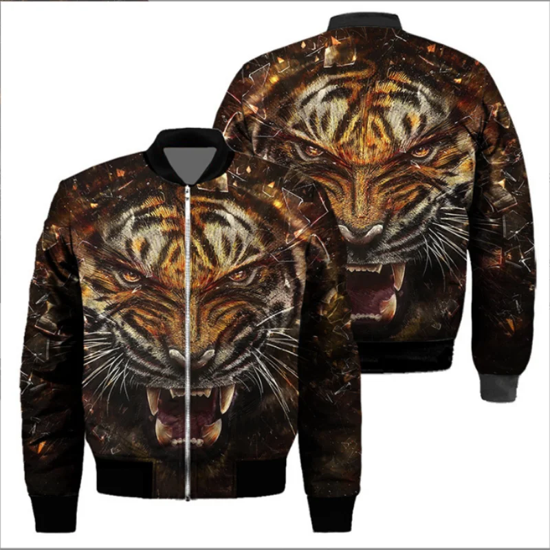 Tiger 3D printed zipper jacket, men's and women's jacket, casual and fashionable men's and women's universal jacket, jacket top