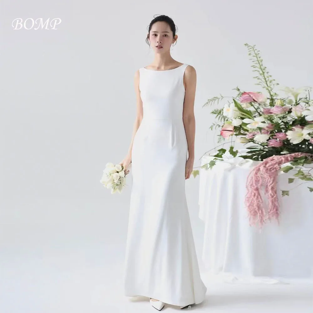 

BOMP Simple White Wedding Party Dress Sleeveless Mermaid Floor Length Korea Photo Shoot Bridal Reception Gown Customized 2026