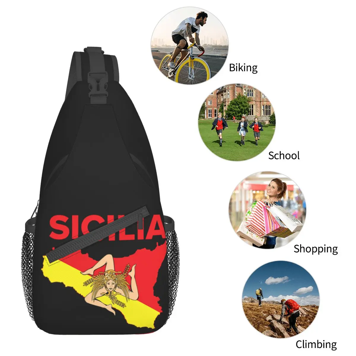 Siciliaanse Pride Sicilia Vlag Sling Bag Borst Crossbody Schouderslinger Rugzak Outdoor Dagrugzakken Italië Van De Sicilië Vlag Tas