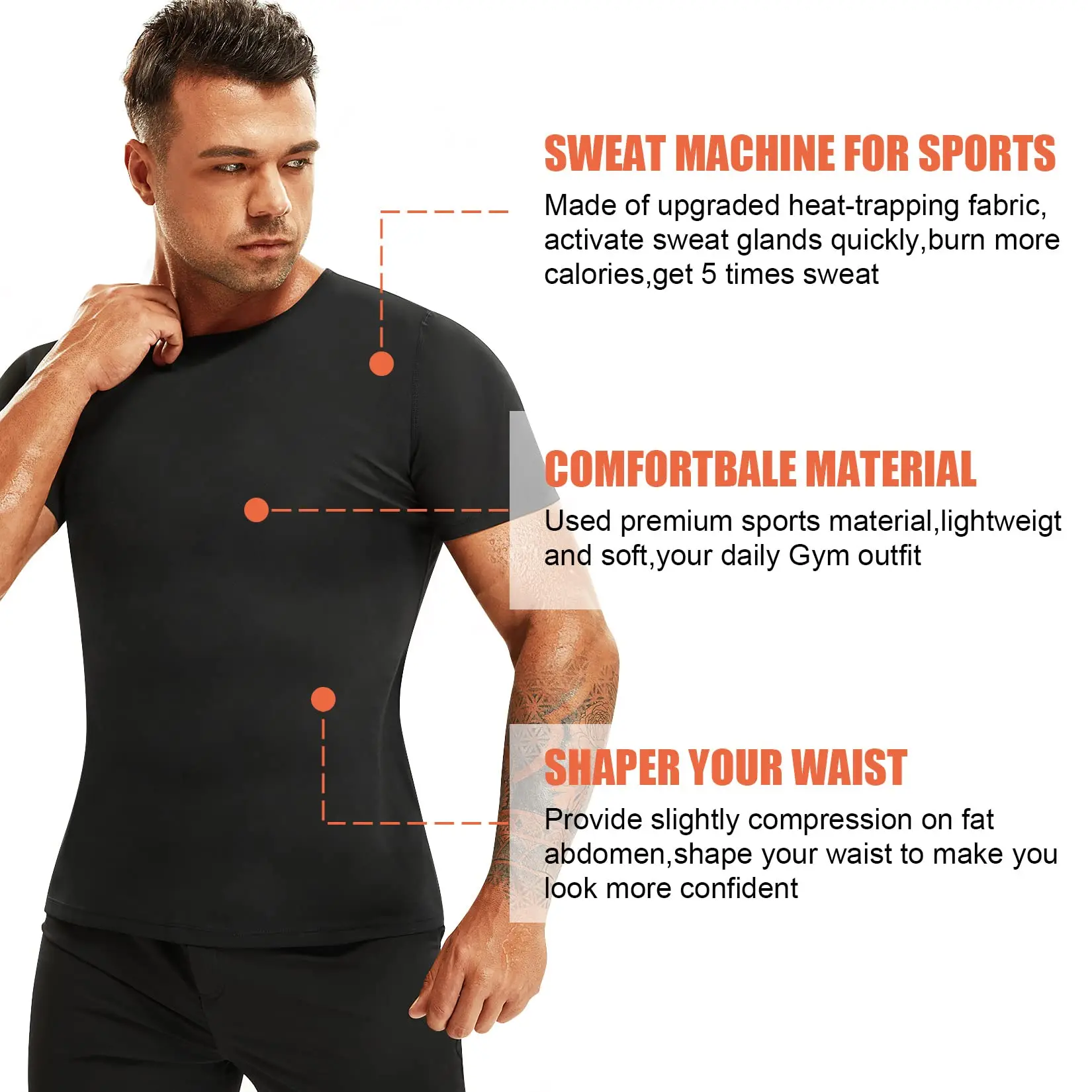 Sauna Suit for Men Waist Trainer Heat Trapping Shirt Sweat Body Shaper Vest for Workout Sports Slim Compression Shirts for Men