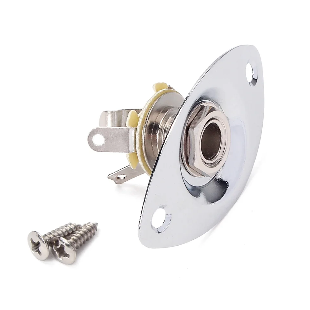 

1 Quarter Inch Electric Guitar Jack Socket Indented Oval Plate Nickel Plating Pickup Output Input Plug 6.35mm Iron Copper Silver