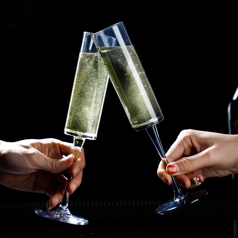 6OZ Champagnerglas-Cocktailbecher, Champagnerglas, Rotweinglas, Plastikbecher mit abnehmbarem Gewinde, hoher Fußbecher, Getränkebecher