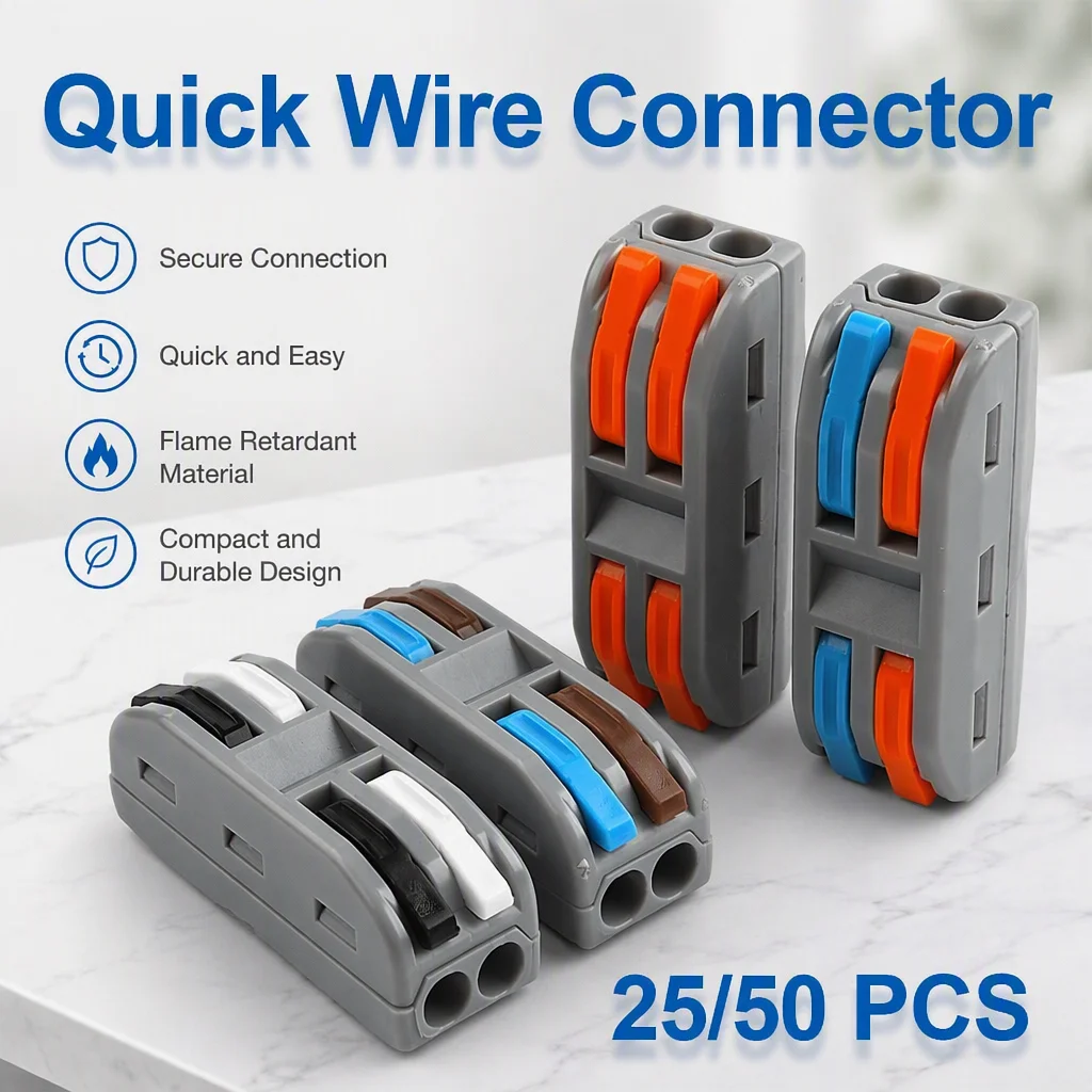 25/50PCS Universal Wire Cable Connectors Push-in Conductor Wiring Terminal Block Lever Crimp Splitter 2 In 2 Out Junction Box