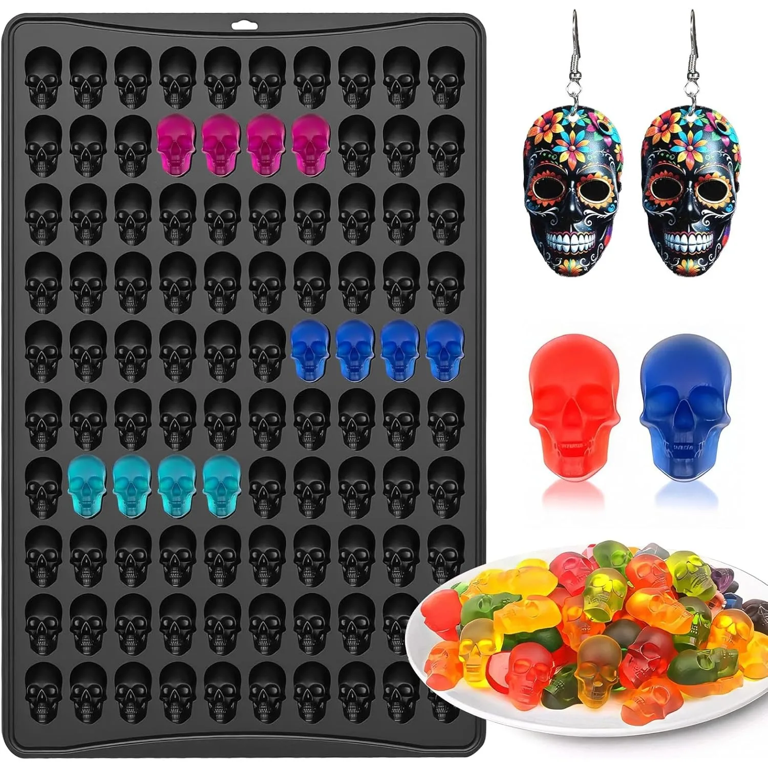 قوالب جمجمة صغيرة من السيليكون، 100 تجويف لجمجمة الهالوين والشوكولاتة قالب حلوى من السيليكون قوالب غائر صغيرة هيكل عظمي #1