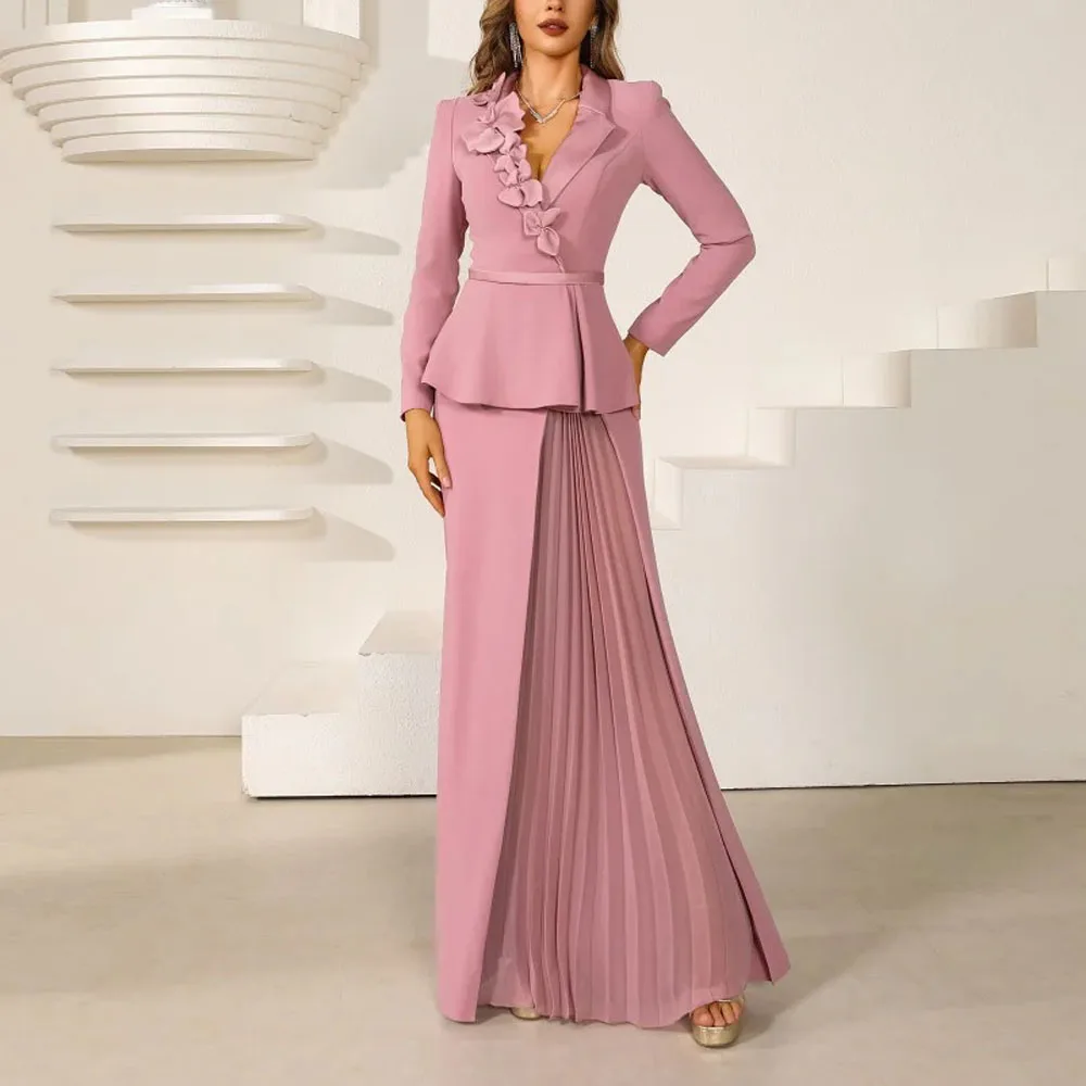 

Customized Elegant Mother of the Bride Dresses 2025 Notched Lapel Formal Evening Gown Pleated A Line Long Wedding Guest Outfits