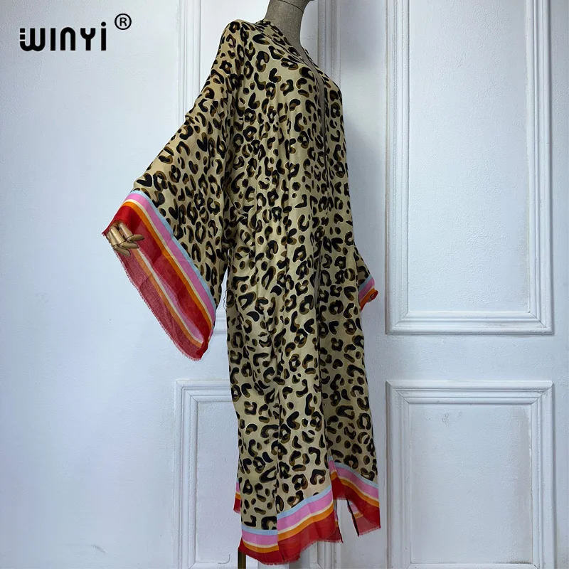 WINYI kimono Bohemia print cardigan abaya dubai luxury Elegant beach outfits cover-up sexy cotton feeling dresses womens abaya