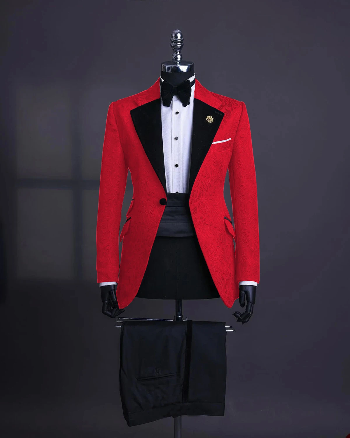 Burgundy Floral Jacquard Prom Party Men Suit For Wedding 2 Piece Slim Fit Groom Tuxedo Male Fashion Costume Jacket +Pants