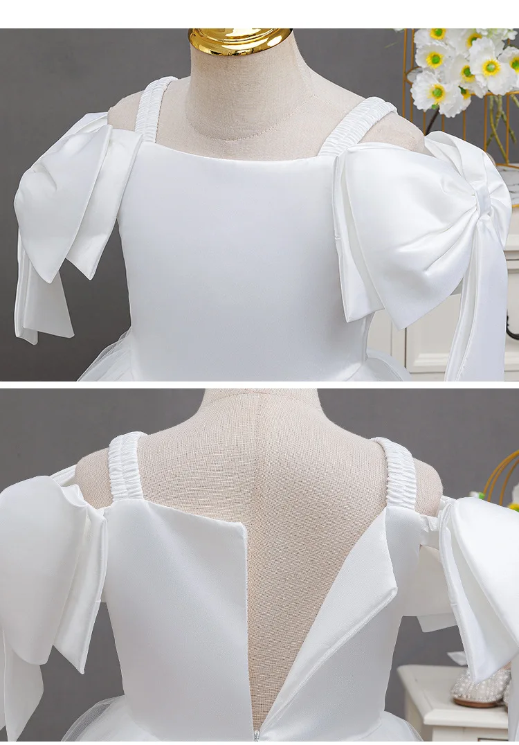 Girl Princess Dresses Solid  Big Bow Beading Girls Concert Dress Gown 4-12 Years Child Clothes