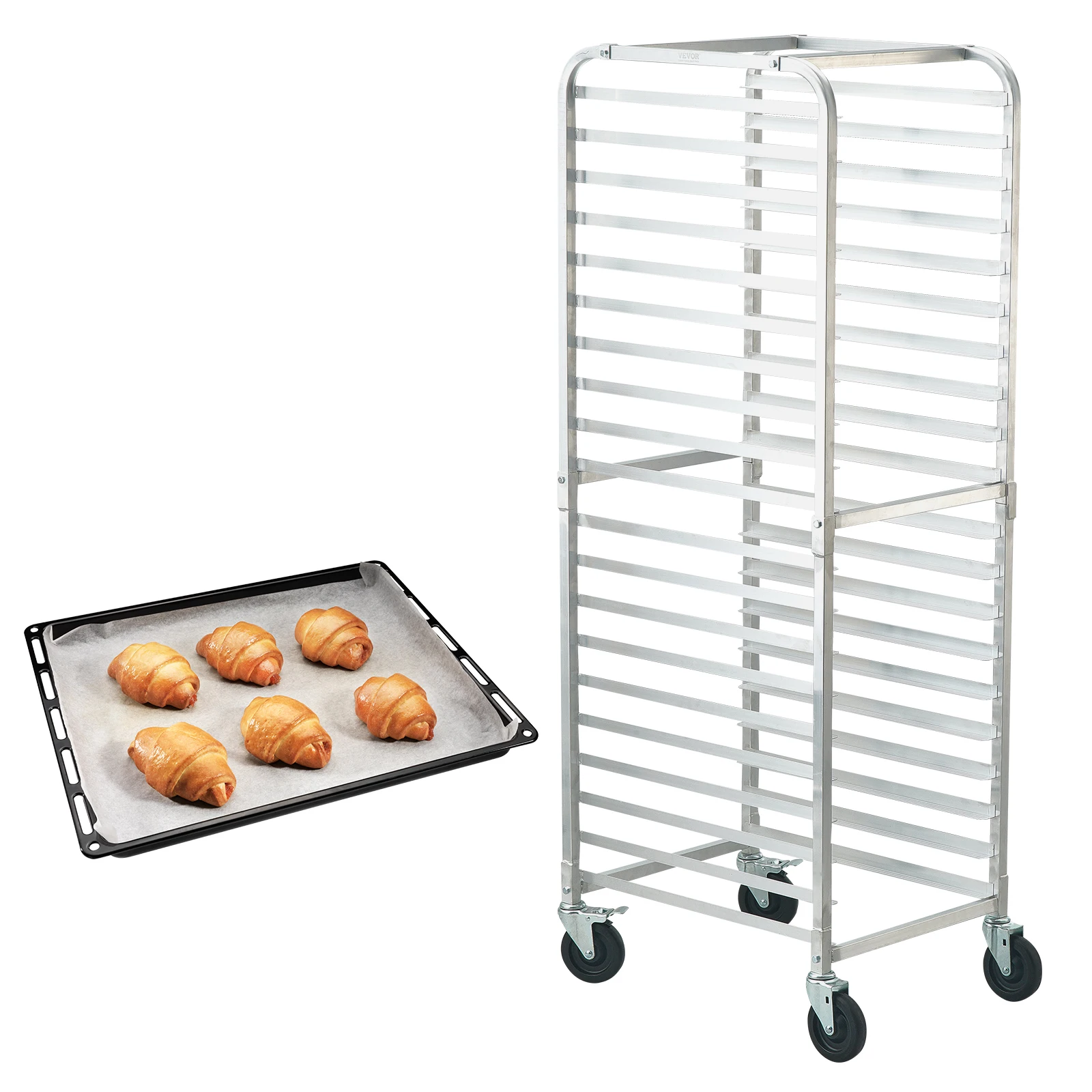 Vevor Broodje Pan Rack, 20-Tier Commerciële Bakkerij Rekken Met Remwielen, Aluminium Rekken Trolley Opslag Voor Half & Full Sheet