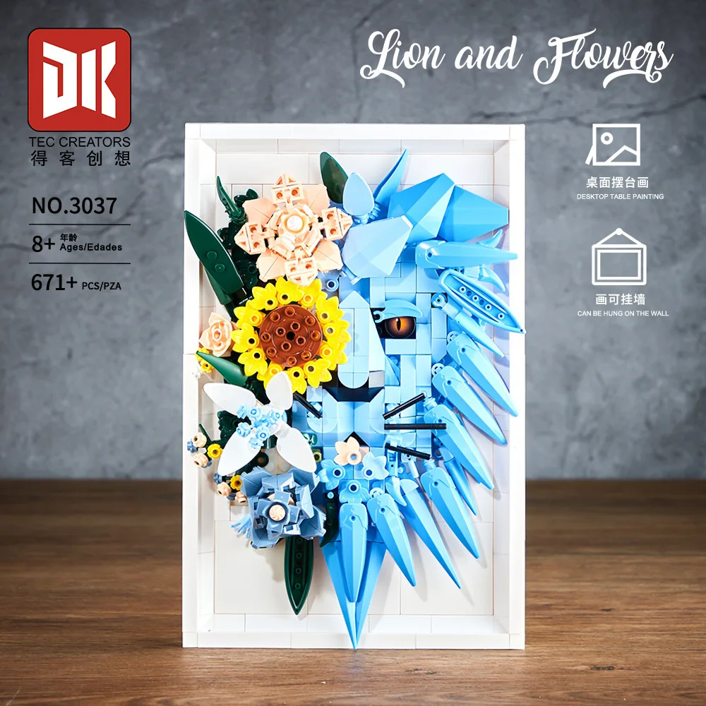 IN VOORRAAD Bewaarde Bloem Fotolijst Bouwstenen Model Zonnebloem Leeuw Haai Bakstenen DIY Kinderspeelgoed Kerstcadeau Set