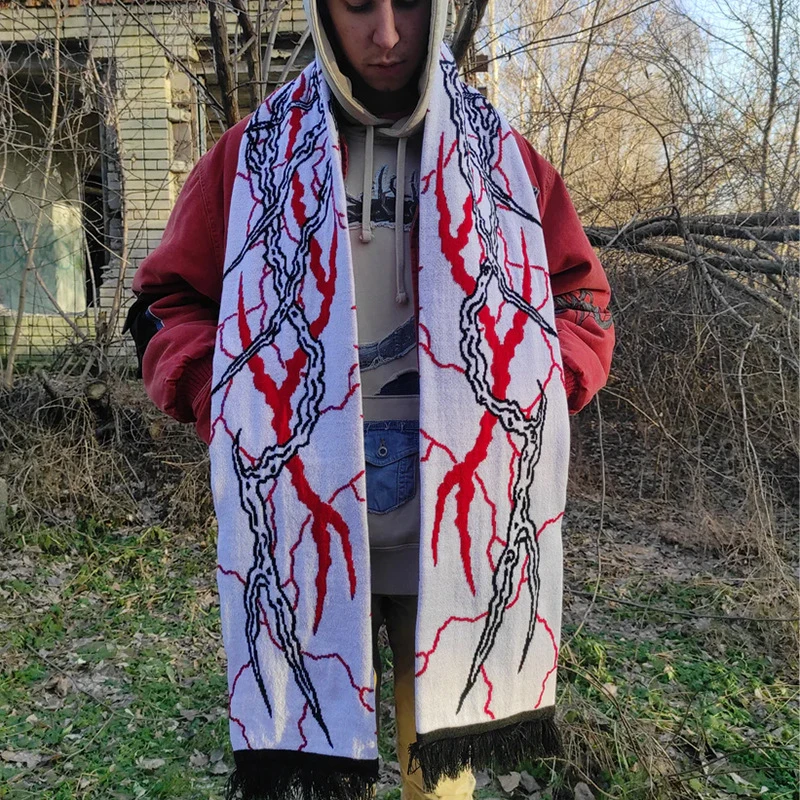 Graffiti irregular pattern knitted scarf American retro street jacquard shawl Joker color matching double-sided scarf tide