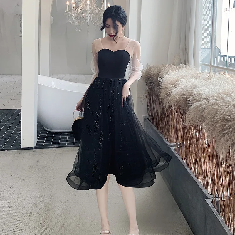 Black Banquet Evening Gowns for Women New Temperament Swing Glitter Prom Party Dresses Evening Dresses Vestidos De Fiesta