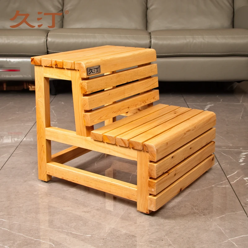 

Solid Oak Step Stool with Non-Slip Base - Multi-Purpose Bathroom Stool for Sink/Toilet, Compact Wooden Ladder For Kids & Seniors