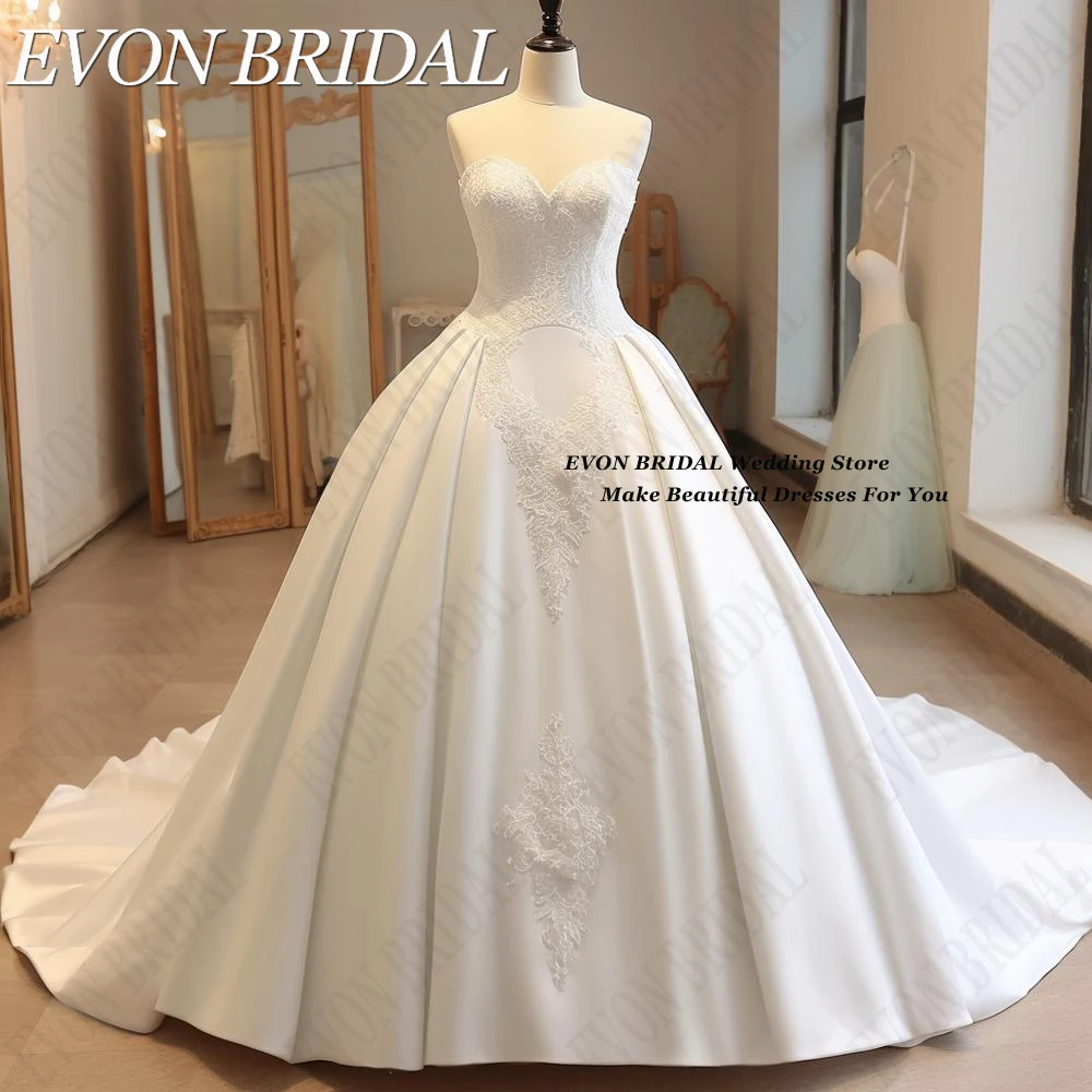 EVON BRIDAL 신부용 연인 웨딩 가운, 스트랩리스 새틴 예복, 마리에이 2024 아플리케, 백리스 신부 드레스, 공주