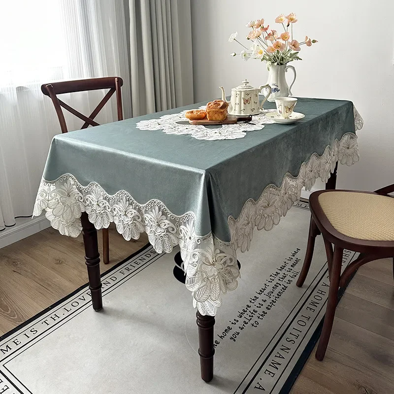 EIFLOY Luxury Lace Velvet Tablecloth Fabric Party Vintage Rectangular Square Dining Coffee Table Cover Home Decoration European