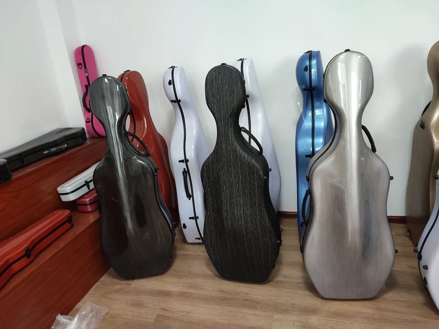 Strong Silver Colour Shaped Fiberglass Cello Hard Case for Travel Carrying