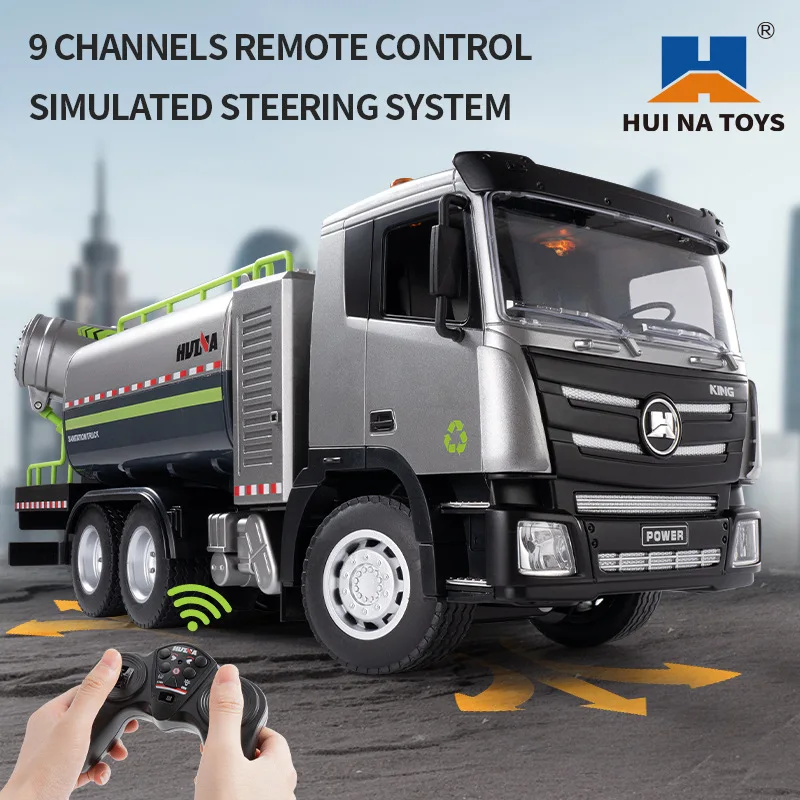 

Huina Alloy Rc Truck Remote Control Car 9-Channel Dust Suppression Spray Gun Sanitation Vehicle Cleaning Sprinkler Toys for Kid