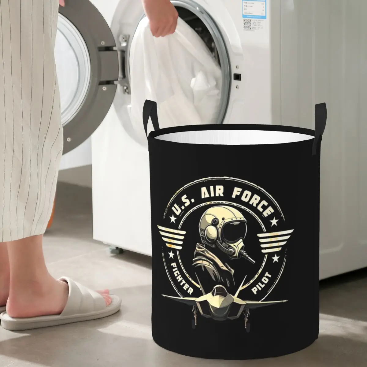 

U.S. Air Force Fighter Pilot Military Aviation Vintage Laundry Baskets Dirty Clothes Toys Storage Basket Large Waterproof Bag