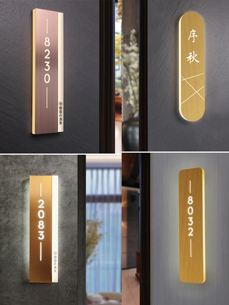 Stainless Steel Luminous Doorplate Hotel Number Plate Apartment Foot Bath Beauty Box Led Room Number Number Card Customization