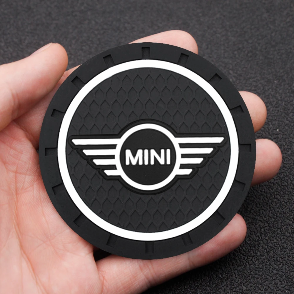 1/2pcs Car Coaster Water Cup Slot Non-Slip Mat Pad Emblem Interior Accessories For Mini Cooper One JCW F54 F55 F56 F57 F60 R50