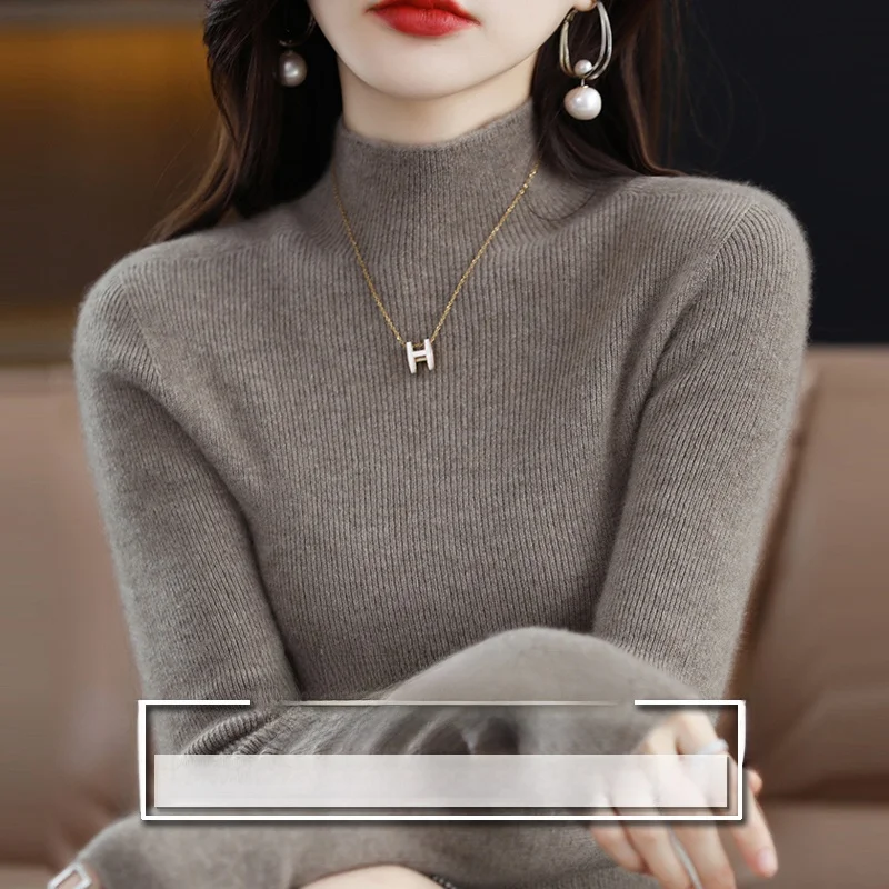 

Женский утепленный шерстяной свитер с высоким воротником, облегающий, для осени и зимы, можно стирать, для повседневной носки, вязаный топ