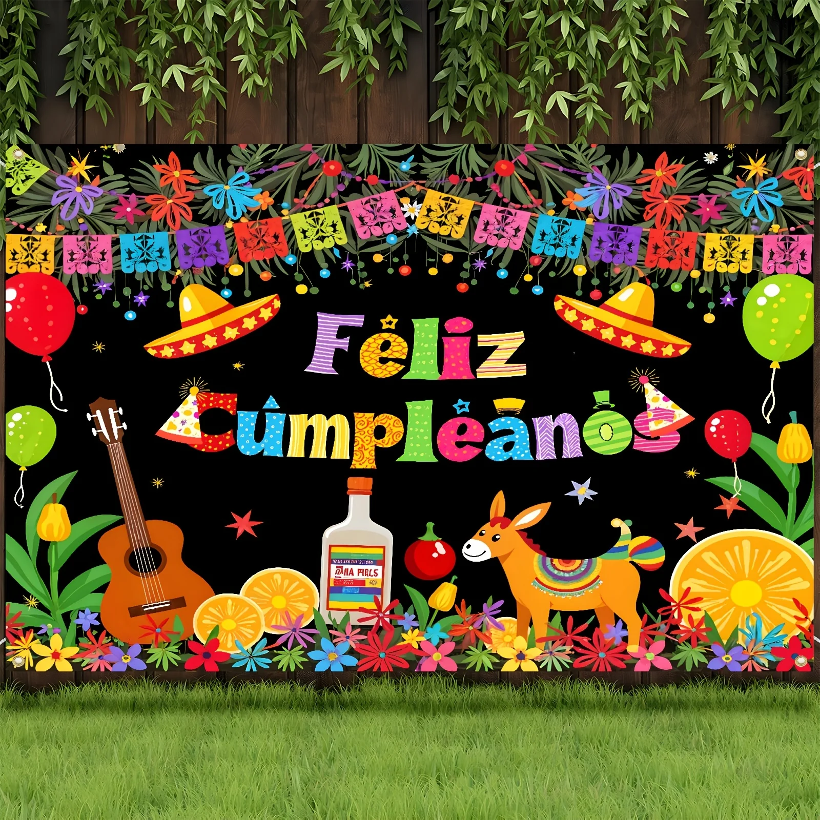 1pc Mexikanische Fiesta Geburtstag Banner Feliz Cumpleaños Bunte Luftballons Polyester Hintergrund Geburtstag Feier Party Dekoration